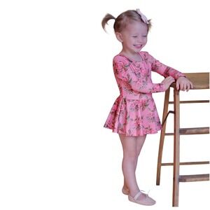 Addison Rays Kids' Floral Rose A-Line Skirted Long Sleeve Leotard Dress Size 2T